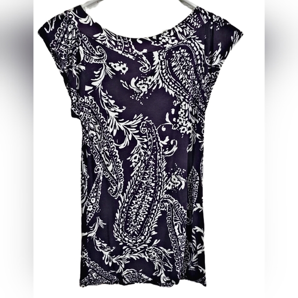 NY&Company XS Purple/White Designed Short Sleeve Shirt - Picture 2 of 3